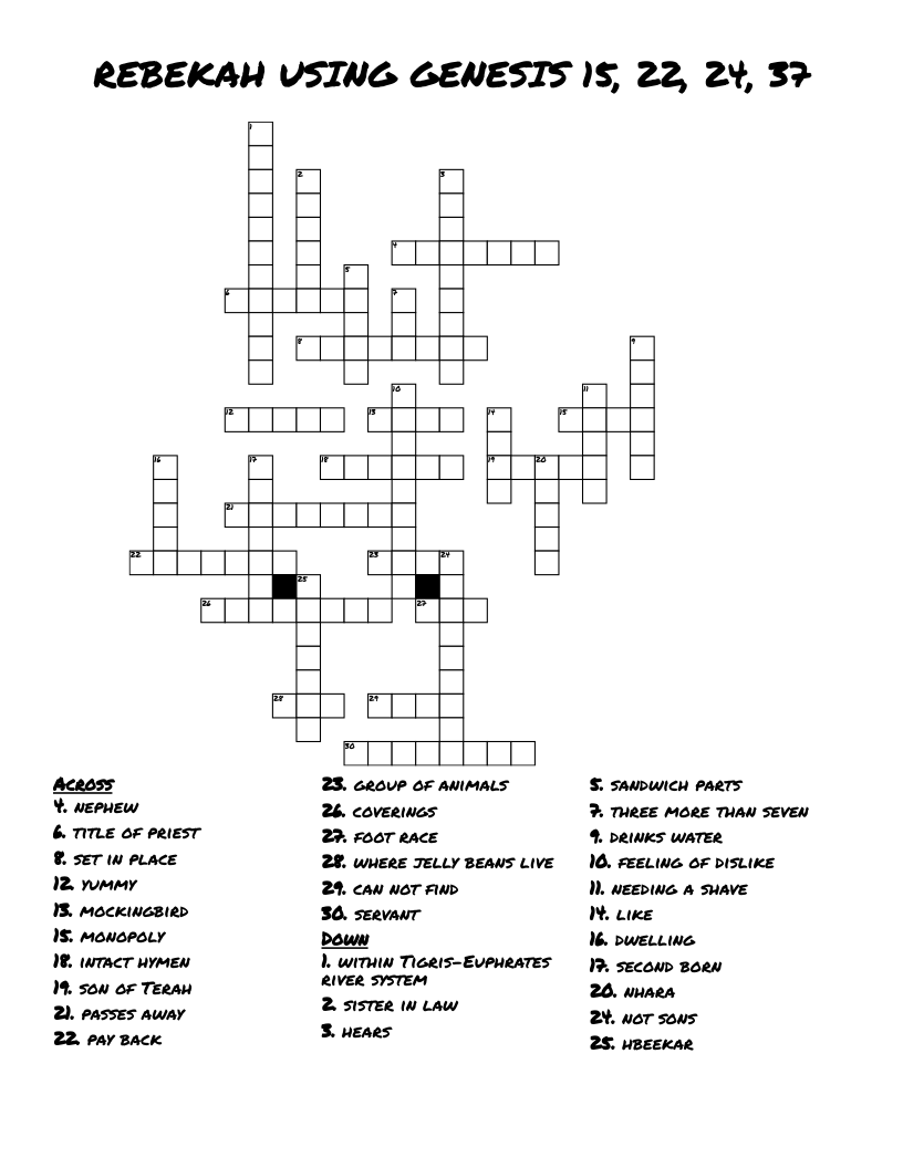 REBEKAH USING GENESIS 15, 22, 24, 37 Crossword