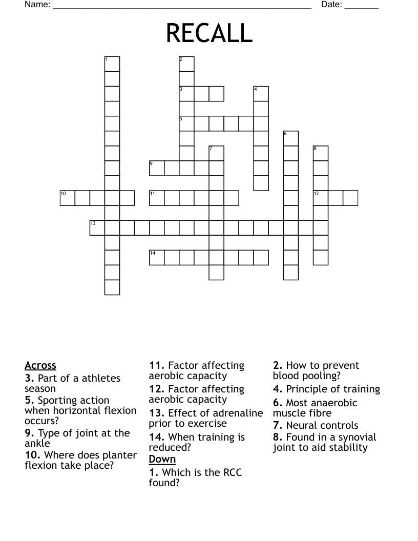 RECALL Crossword
