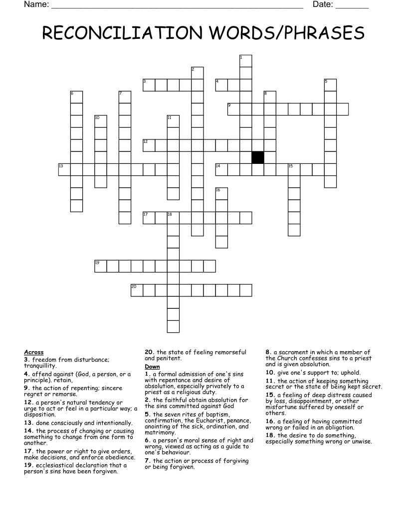 RECONCILIATION WORDS/PHRASES Crossword