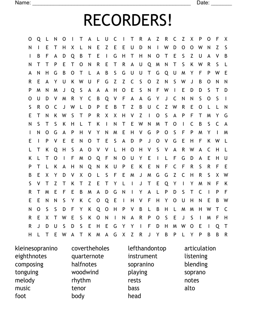 RECORDERS! Word Search