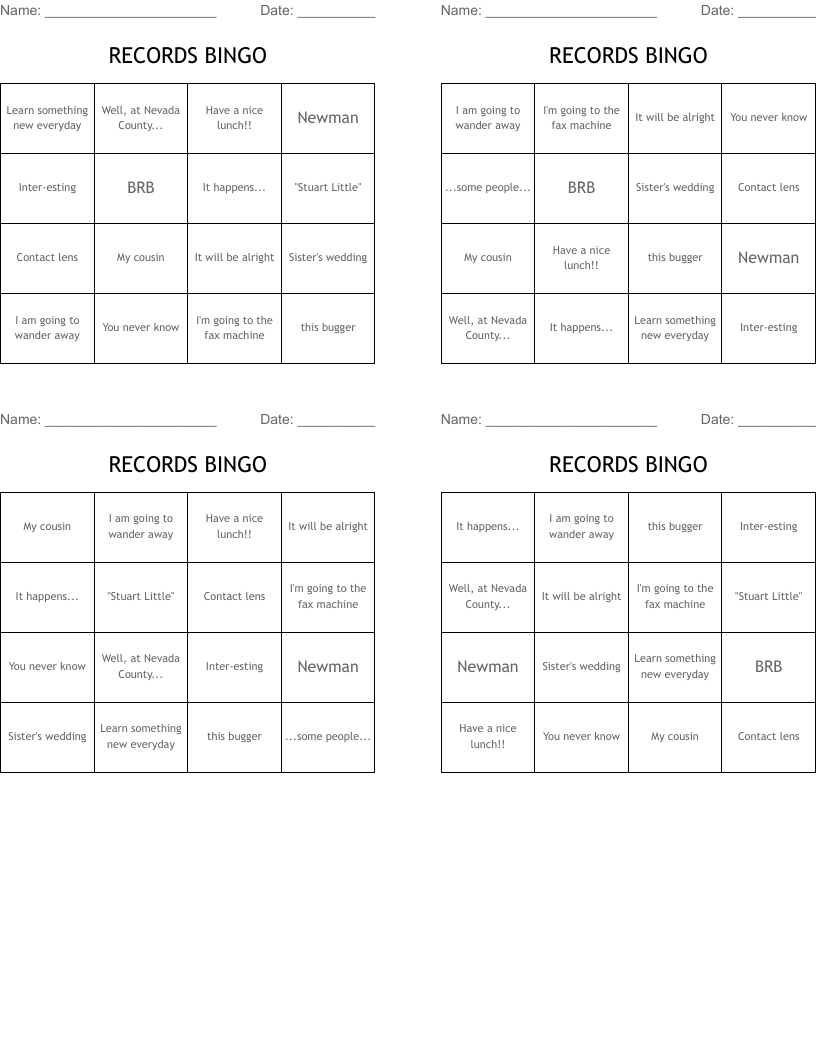 RECORDS BINGO