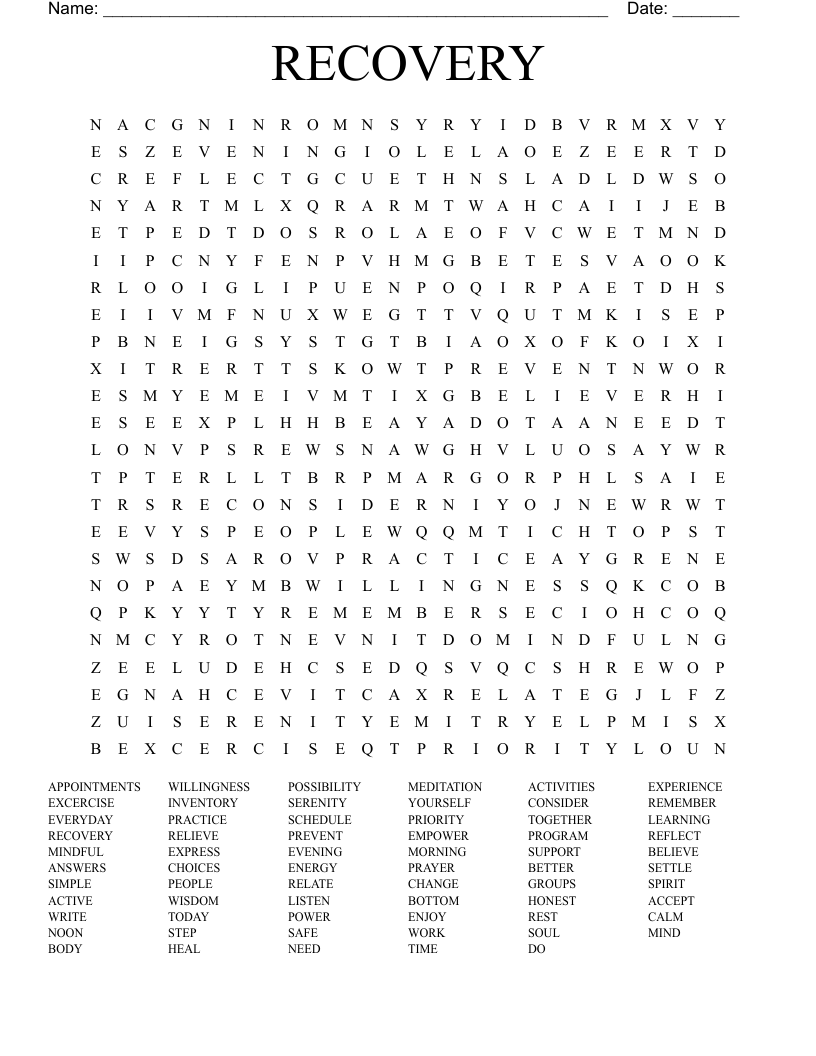 RECOVERY Word Search