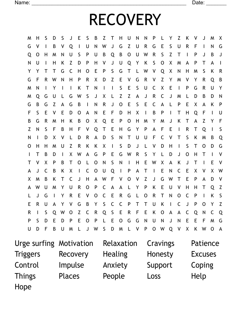 RECOVERY Word Search