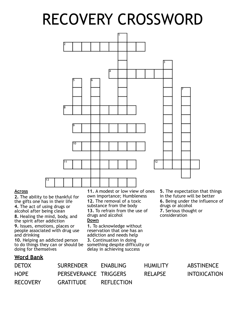 RECOVERY CROSSWORD