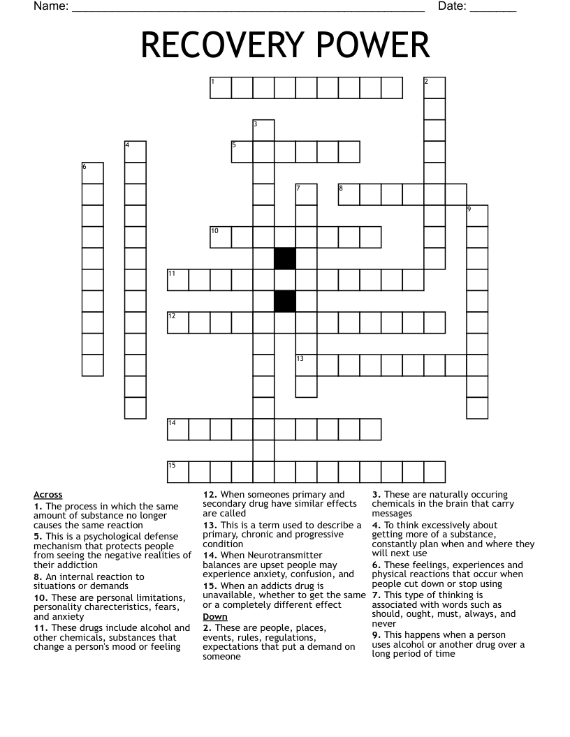 RECOVERY POWER Crossword