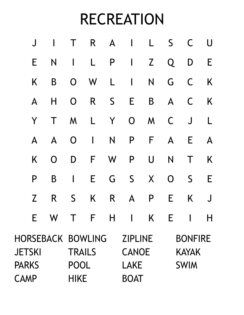RECREATION Word Search