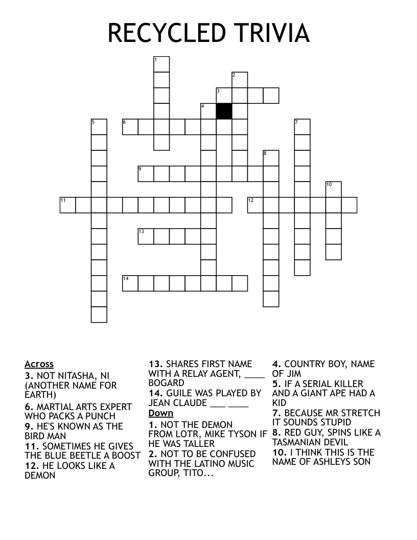 RECYCLED TRIVIA Crossword