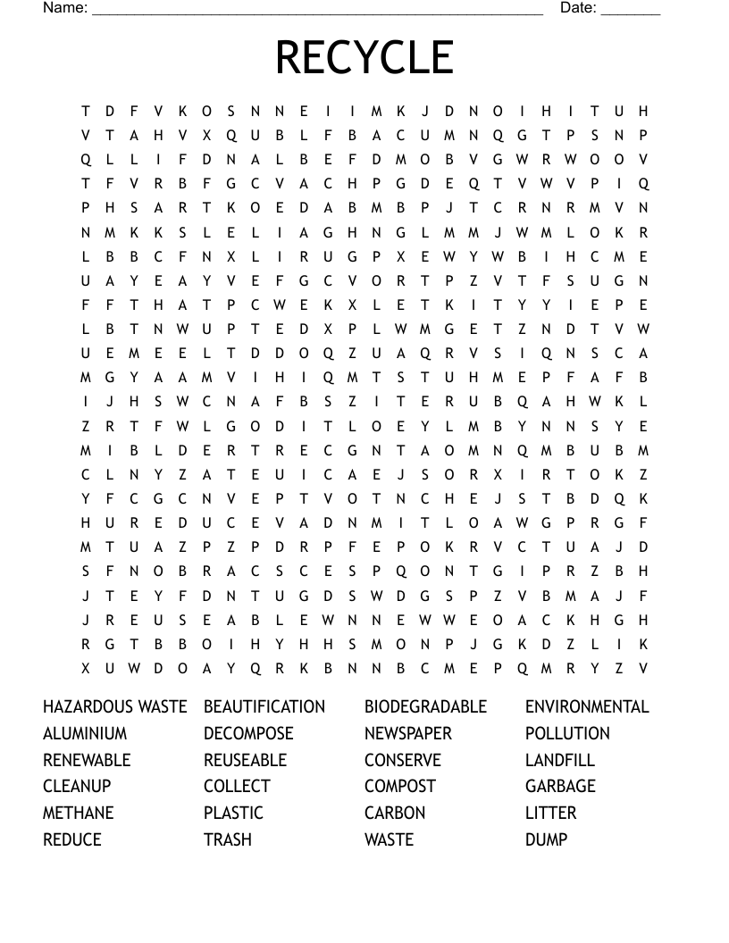 RECYCLE Word Search