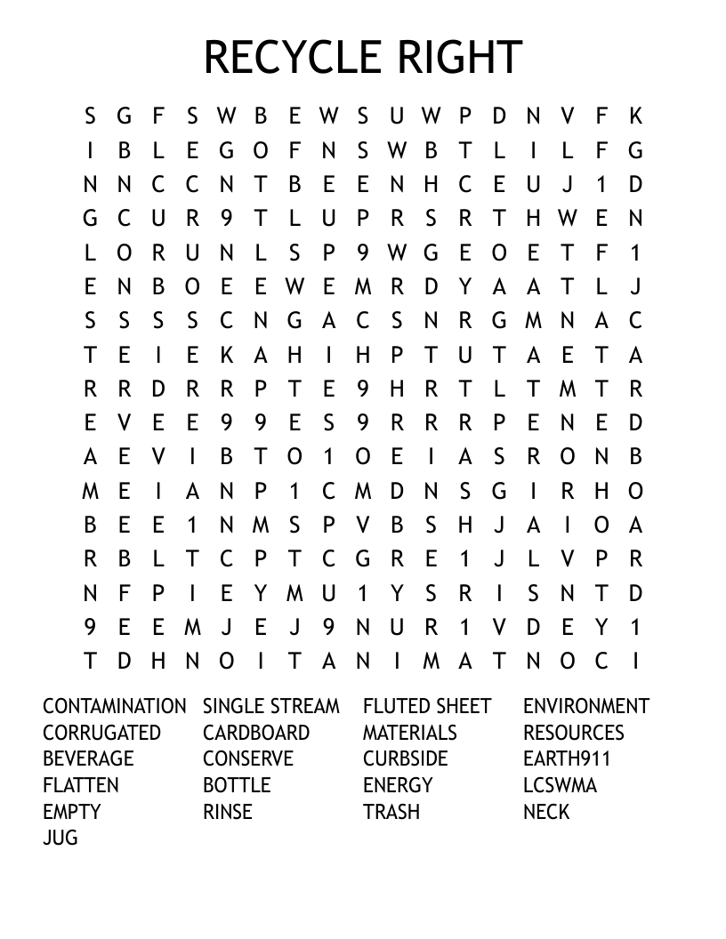 RECYCLE RIGHT Word Search
