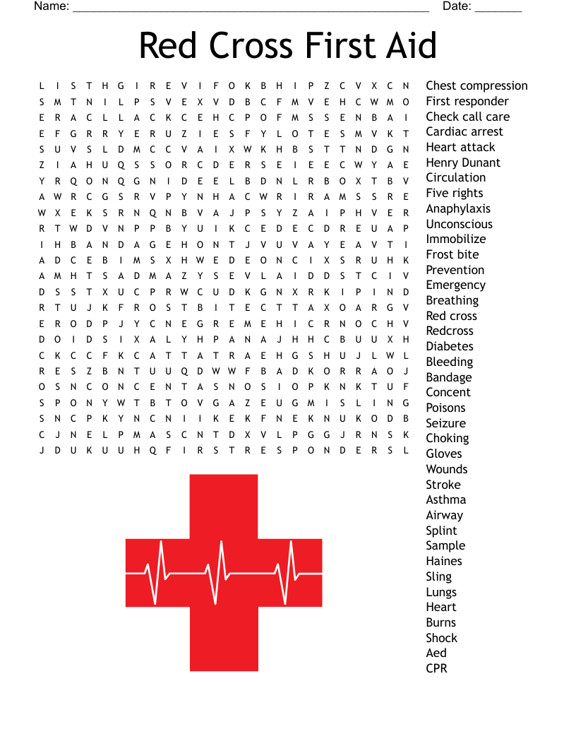 Red Cross First Aid Word Search