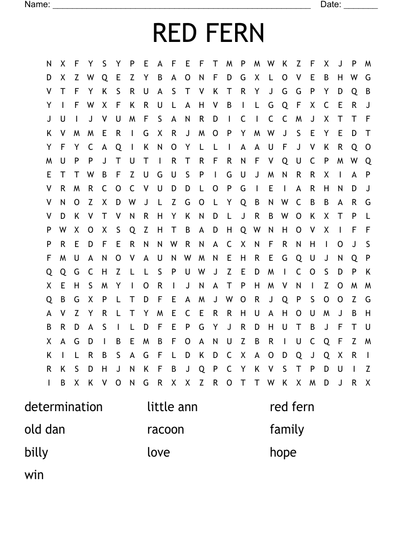 RED FERN Word Search