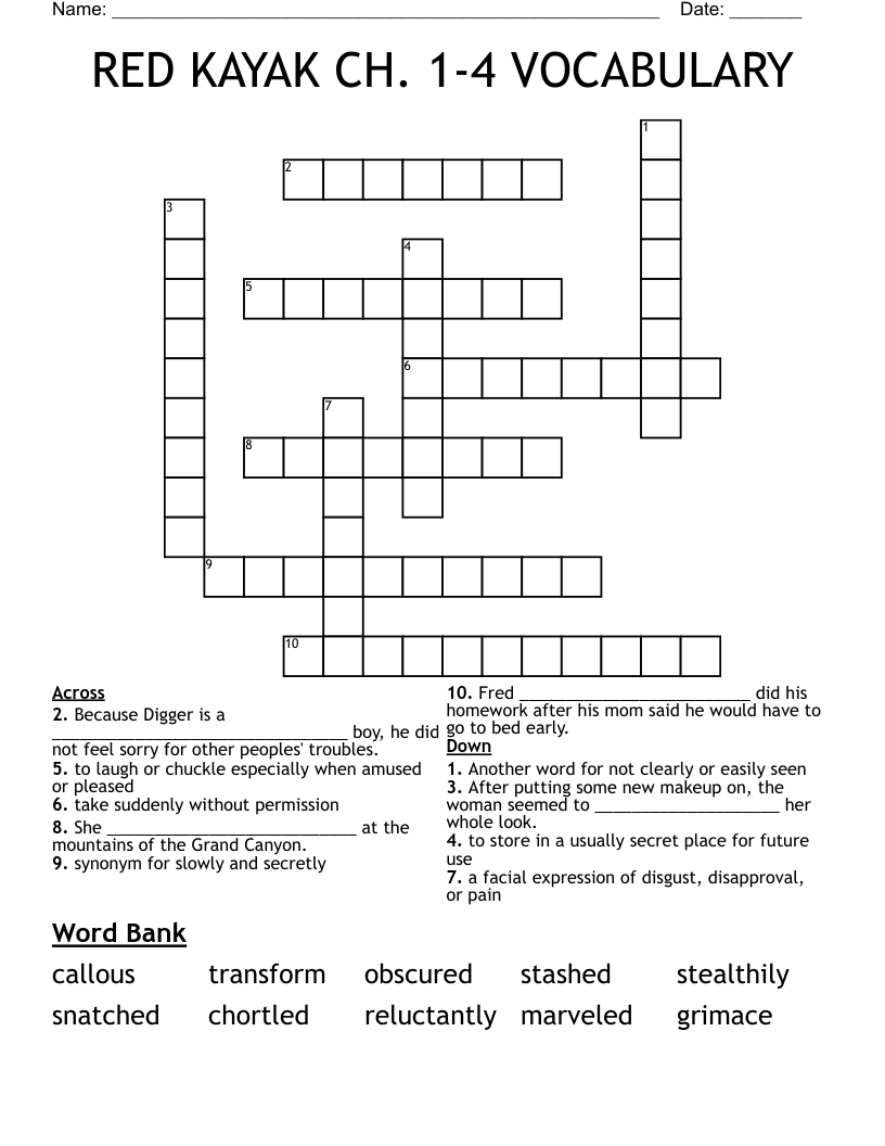 RED KAYAK CH. 1-4 VOCABULARY Crossword