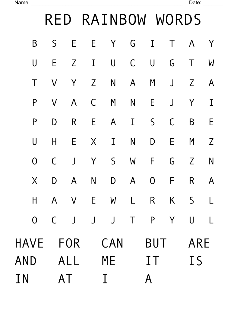 RED RAINBOW WORDS Word Search