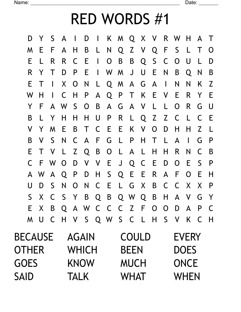 RED WORDS #1 Word Search