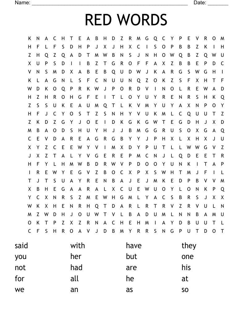 RED WORDS Word Search