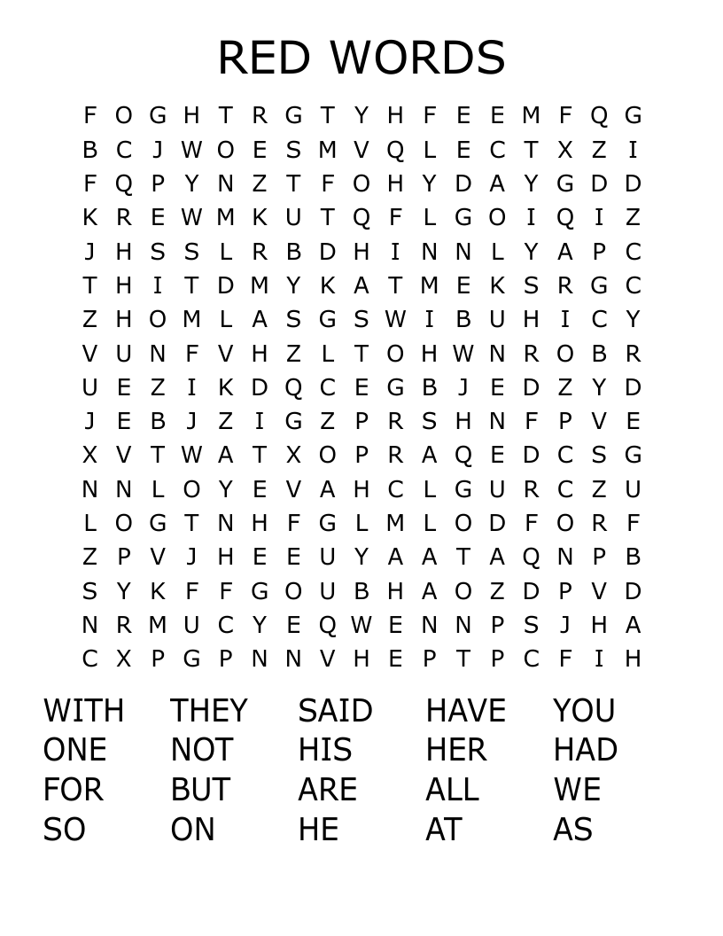 RED WORDS Word Search