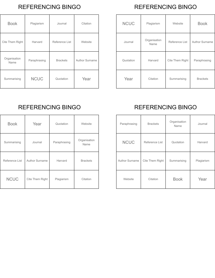 REFERENCING BINGO