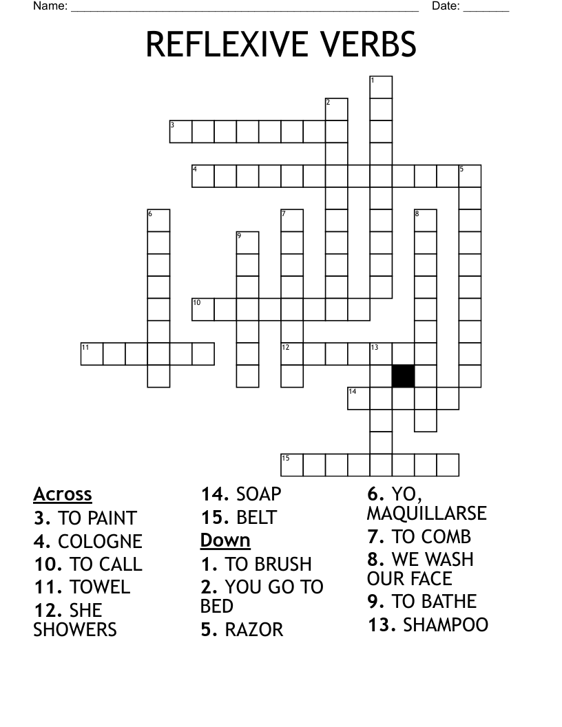 REFLEXIVE VERBS Crossword