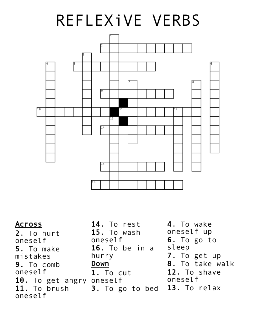 REFLEXiVE VERBS Crossword