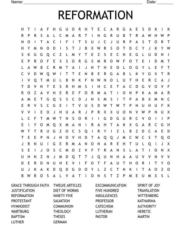 REFORMATION Word Search