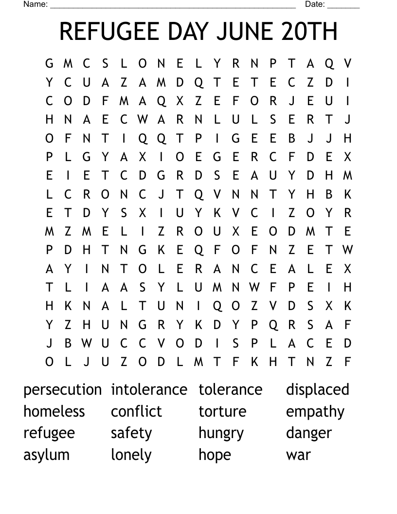 REFUGEE DAY JUNE 20TH Word Search