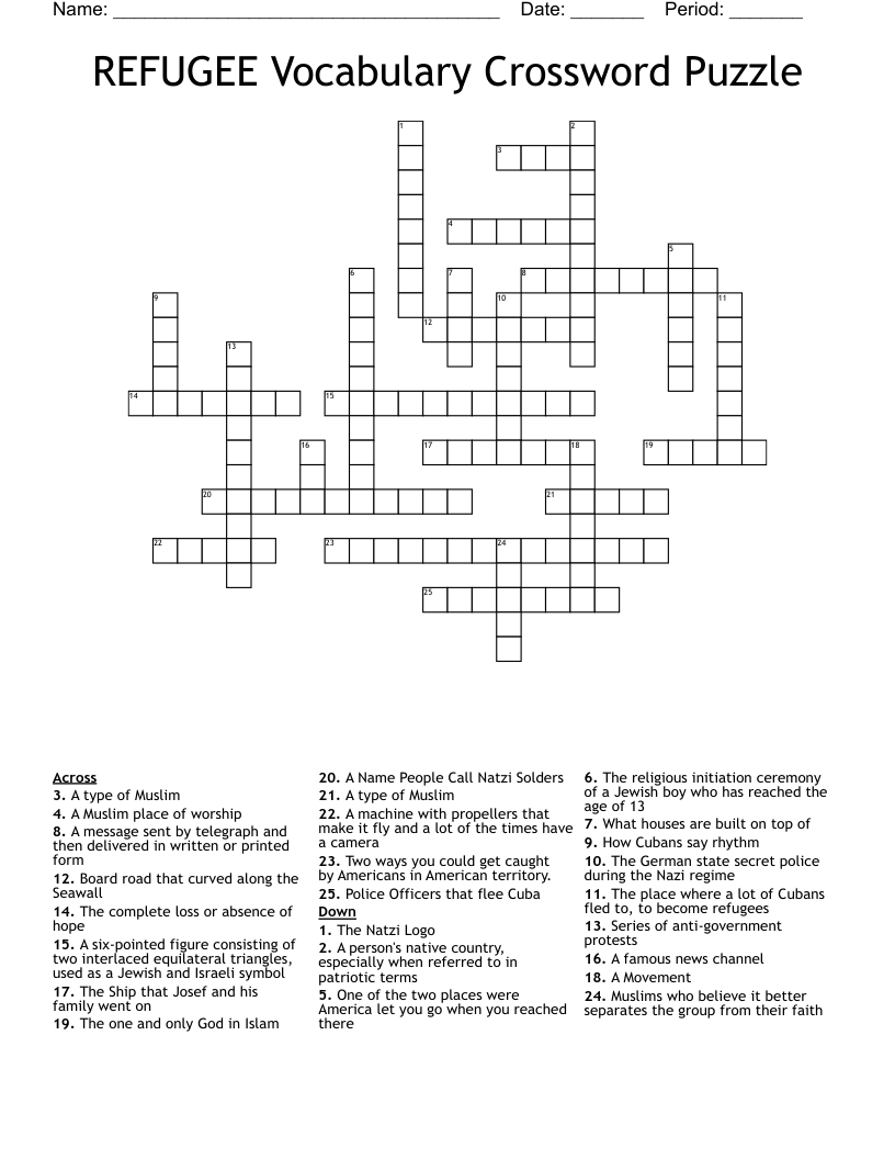 REFUGEE Vocabulary Crossword Puzzle