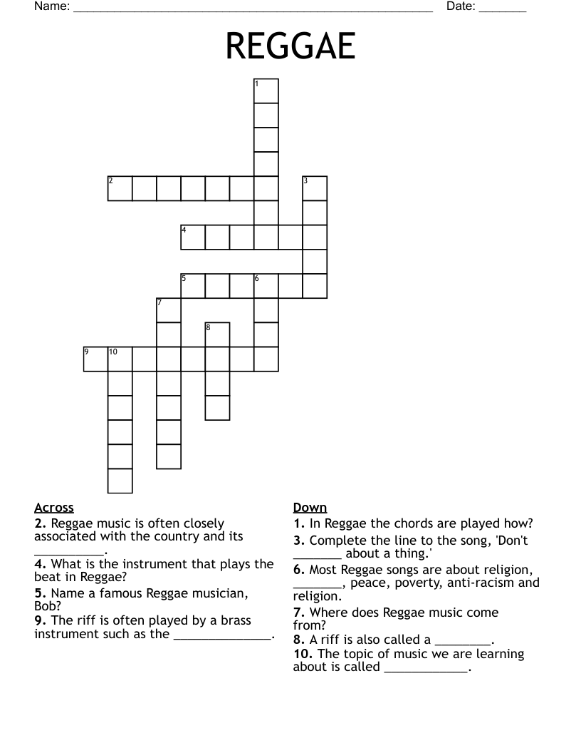REGGAE  Crossword