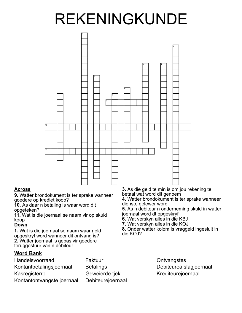 REKENINGKUNDE Crossword