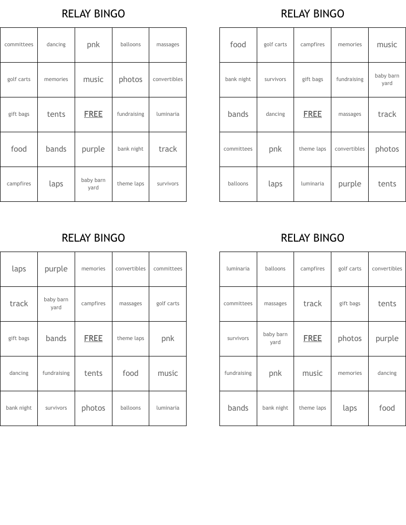 RELAY BINGO