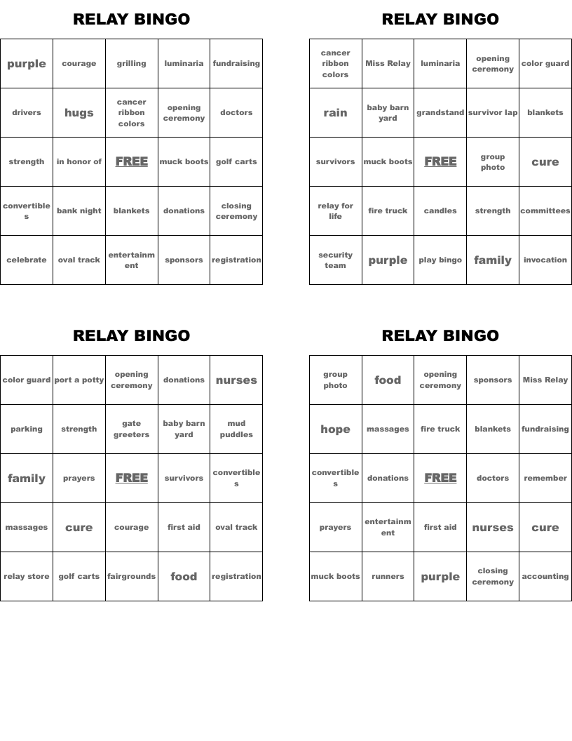 RELAY BINGO
