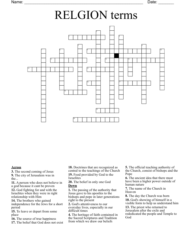 RELGION terms  Crossword