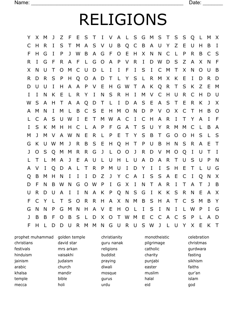 RELIGIONS Word Search