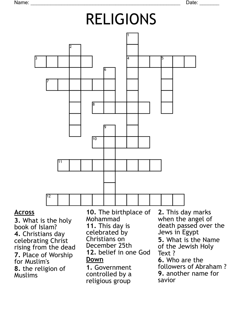 RELIGIONS  Crossword