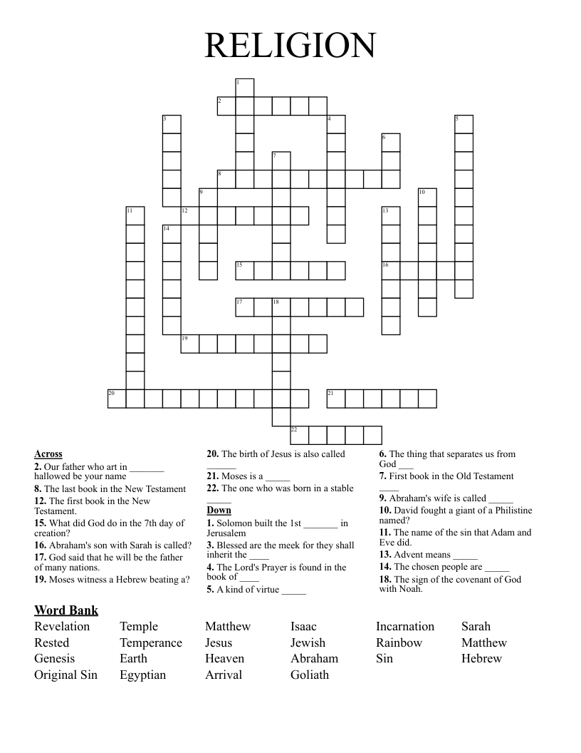 RELIGION Crossword