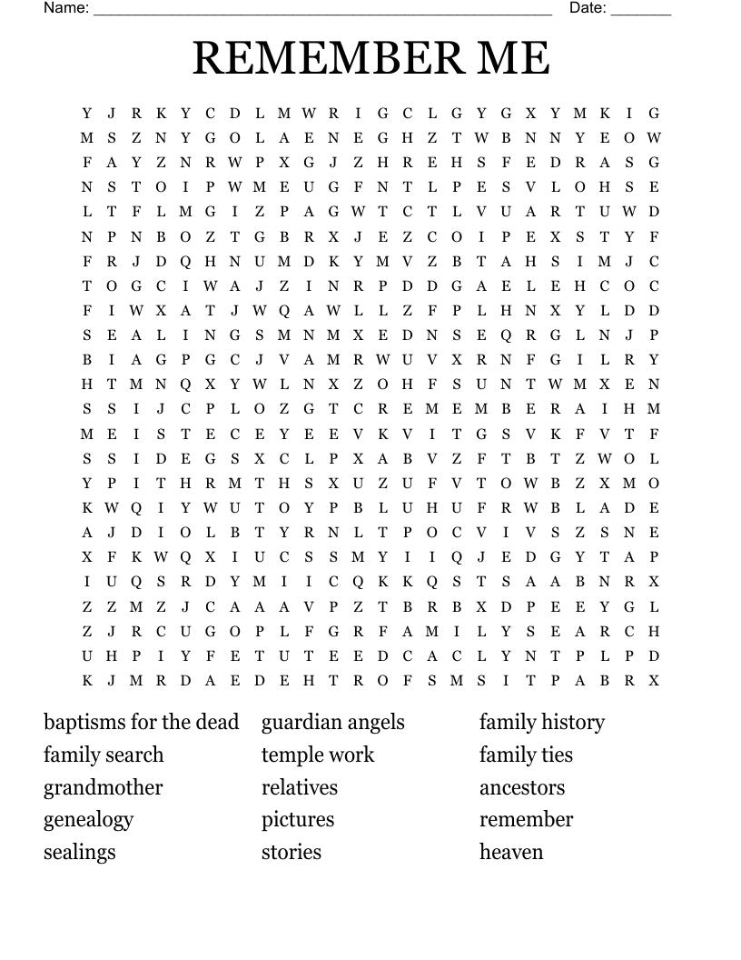 REMEMBER ME Word Search