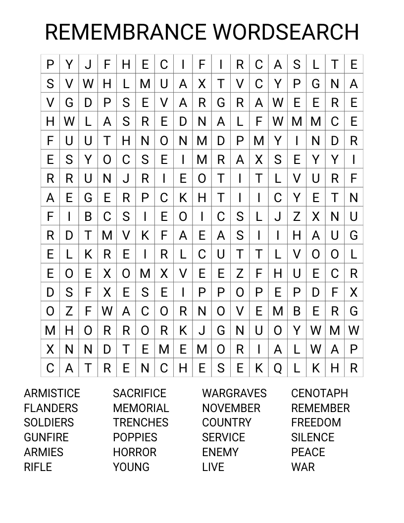 REMEMBRANCE  WORDSEARCH