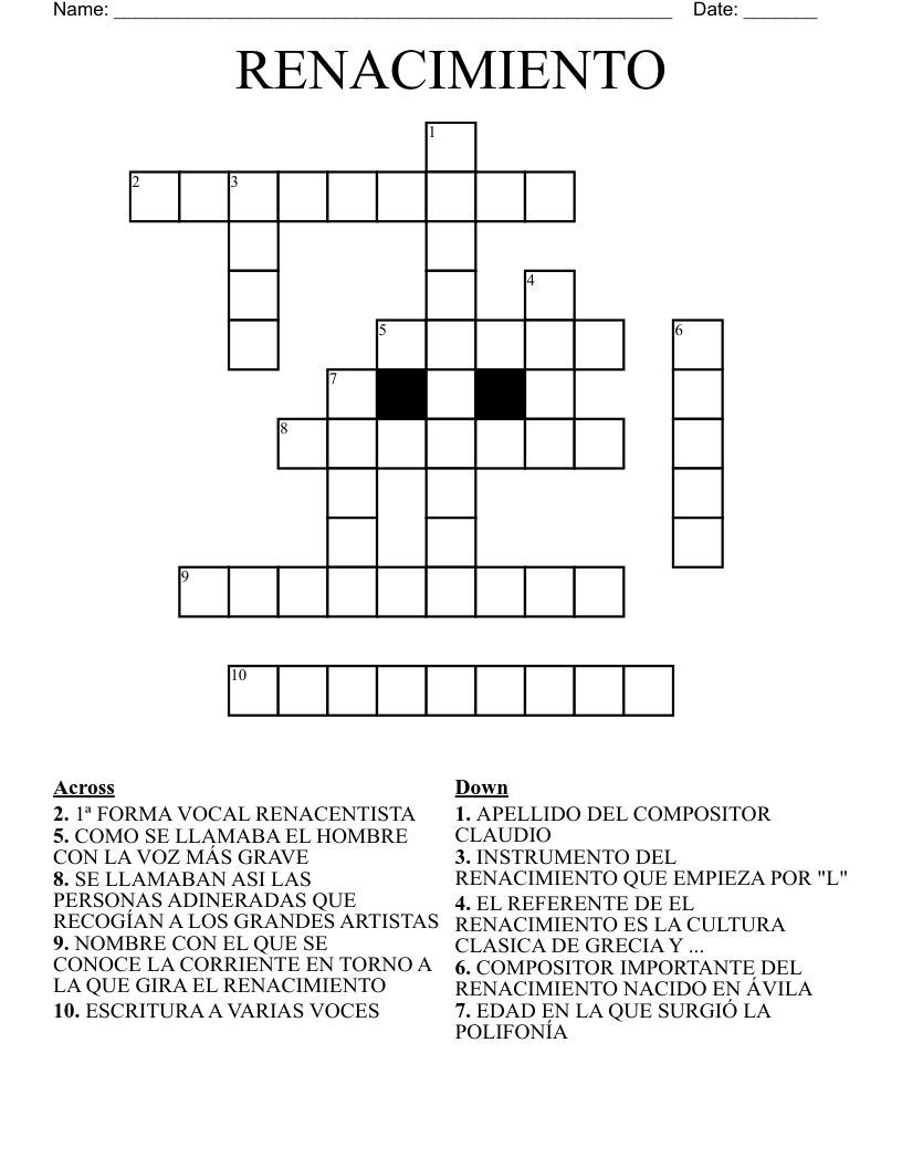 RENACIMIENTO Crossword