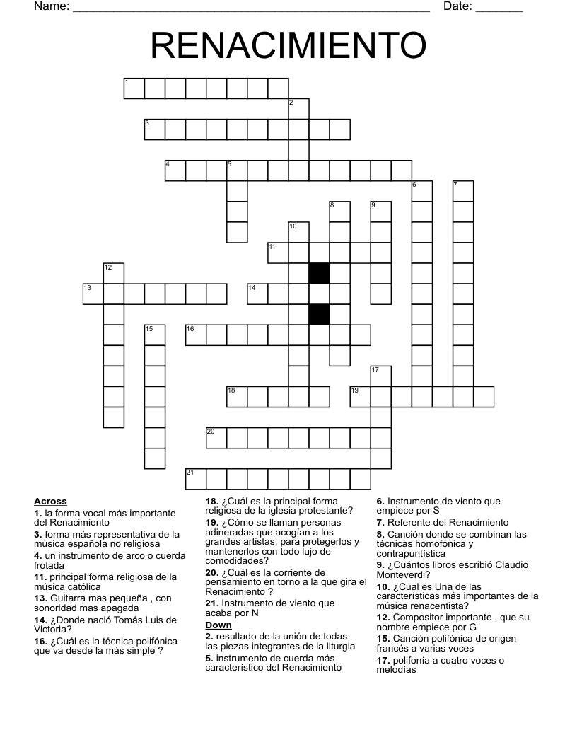 RENACIMIENTO Crossword