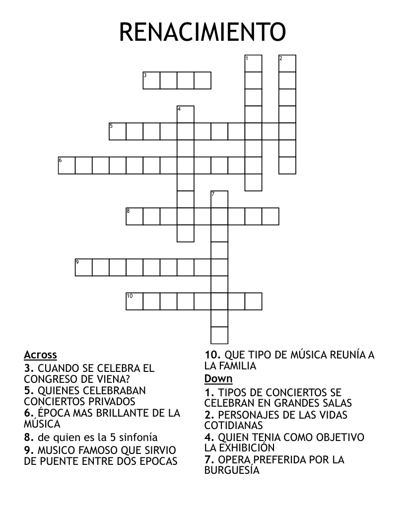 RENACIMIENTO Crossword