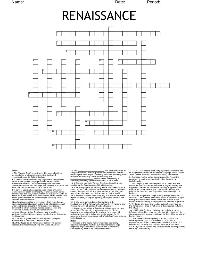 RENAISSANCE Crossword