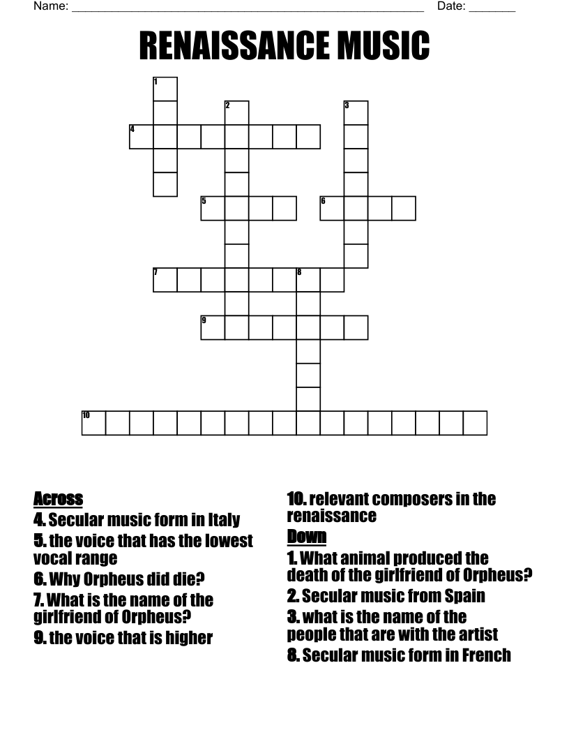RENAISSANCE MUSIC Crossword