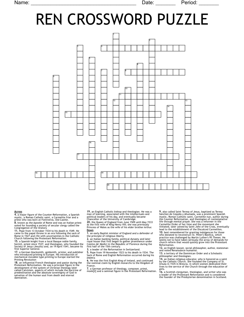 REN CROSSWORD PUZZLE