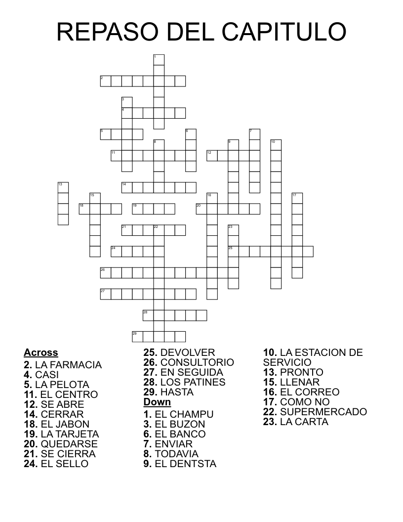 REPASO DEL CAPITULO     Crossword