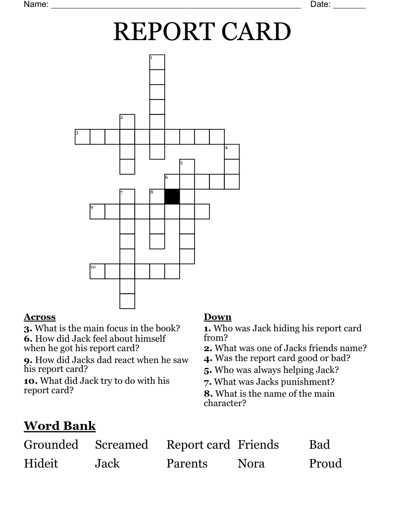 REPORT CARD  Crossword