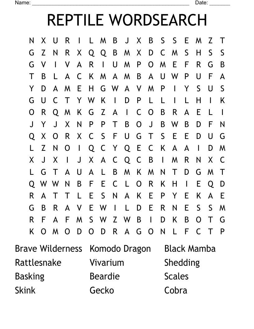 REPTILE WORDSEARCH