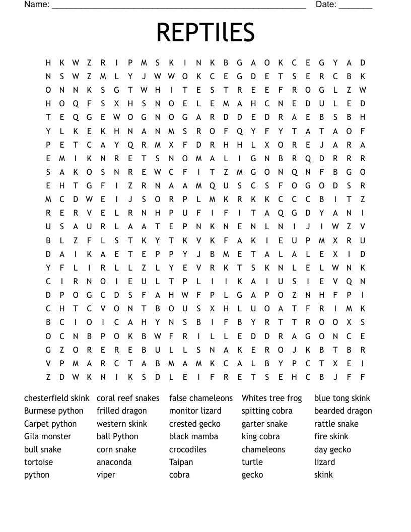 REPTIlES Word Search