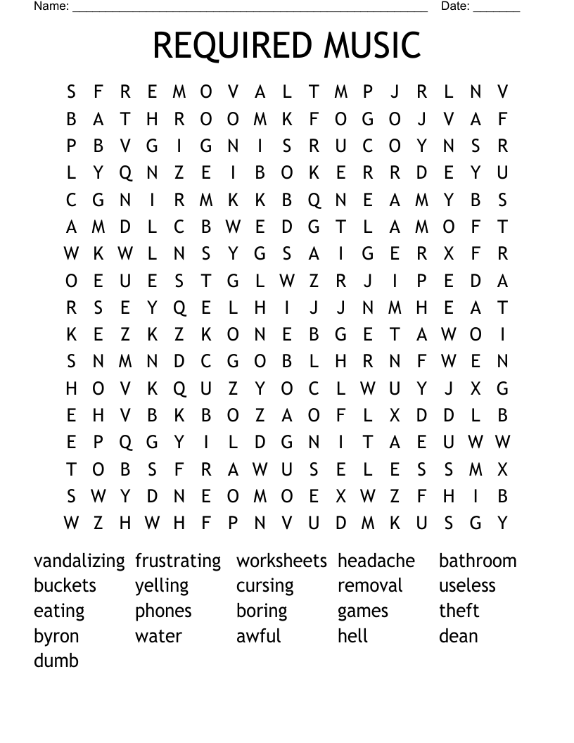REQUIRED MUSIC Word Search