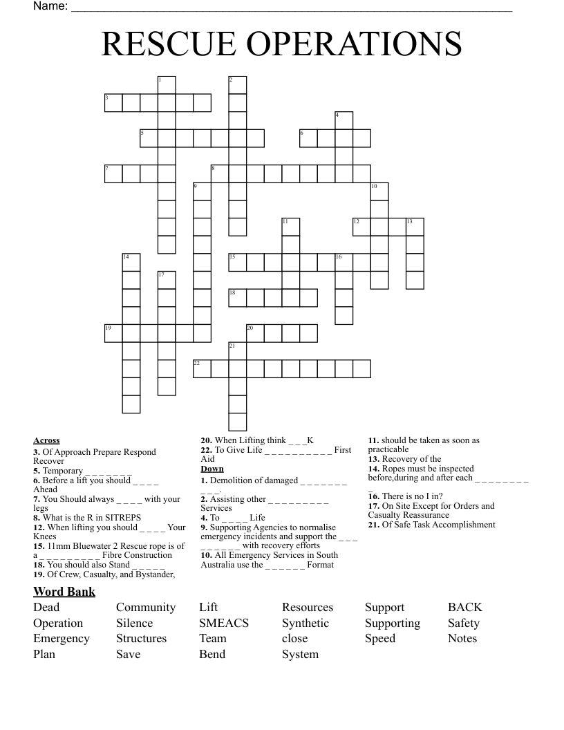 RESCUE OPERATIONS  Crossword