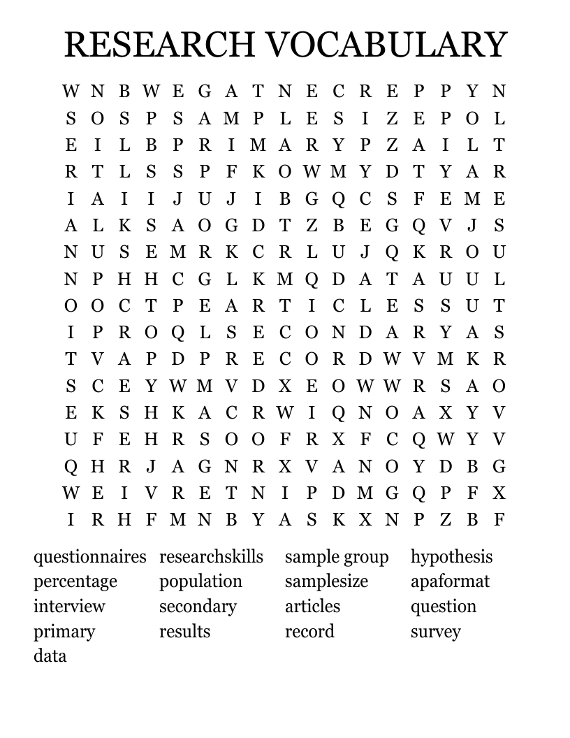 RESEARCH VOCABULARY Word Search