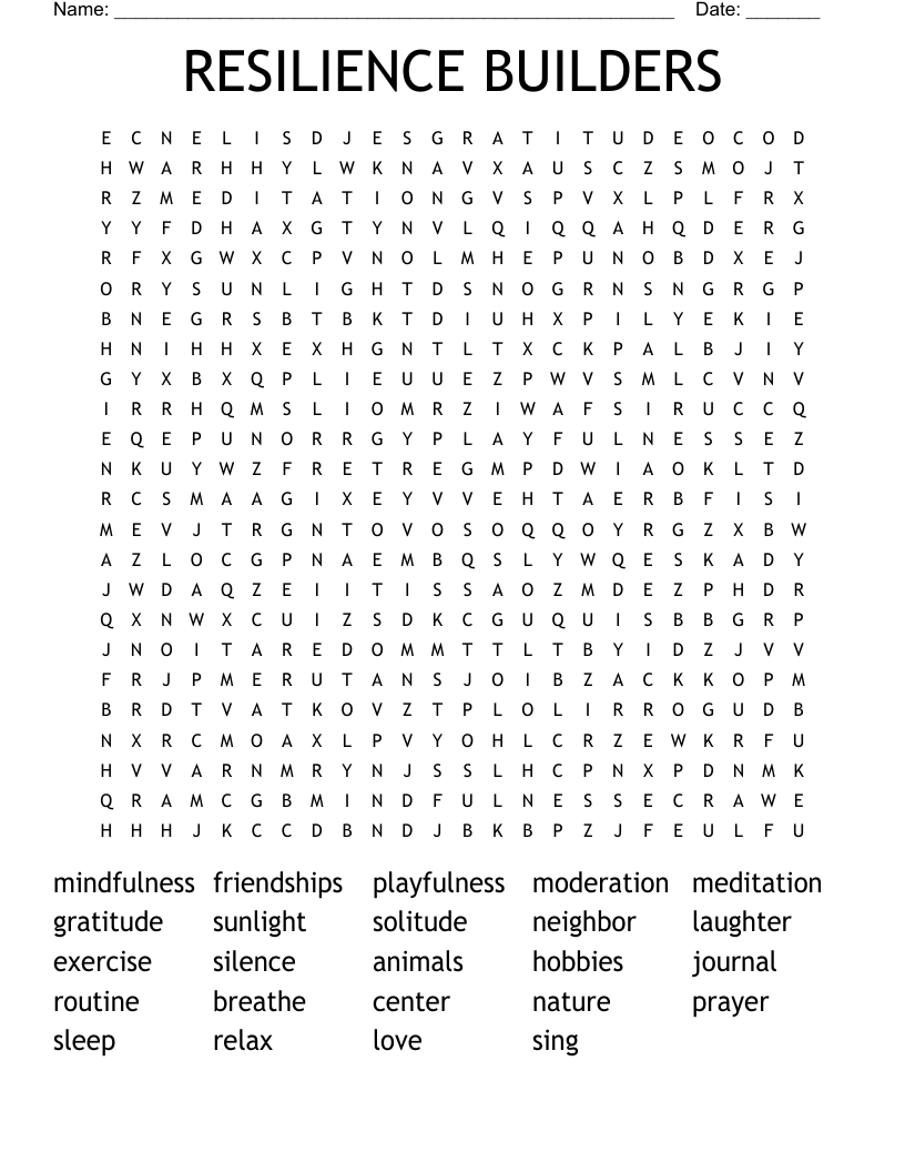 RESILIENCE BUILDERS Word Search